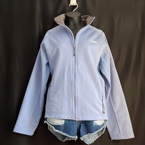 Avia zip up jacket pale blue side insert contrast nylon look 2 zip pocket Sz M